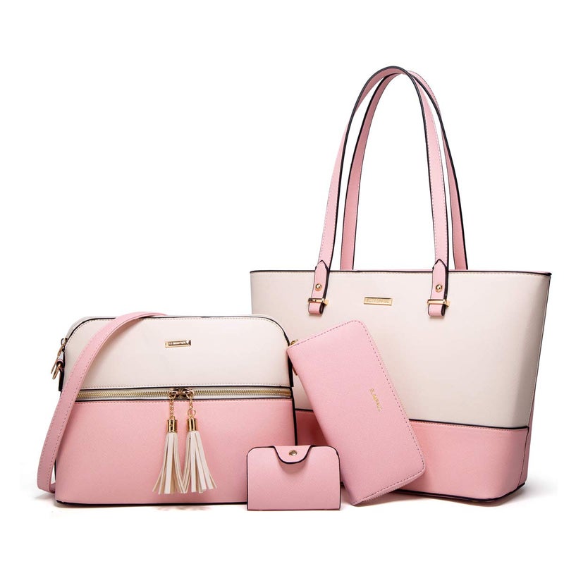 Lovematch Women Fashion Synthetic Leather Handbags Tote Bag Shoulder Bag Top Handle Satchel Purse Set 4pcs - Image 1